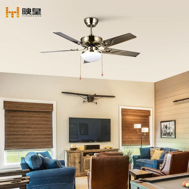 42 Inch Energiebesparing Low Profile Indoor Hout/Metalen Bladen Plafondventilator Met Led Licht En Afstandsbediening