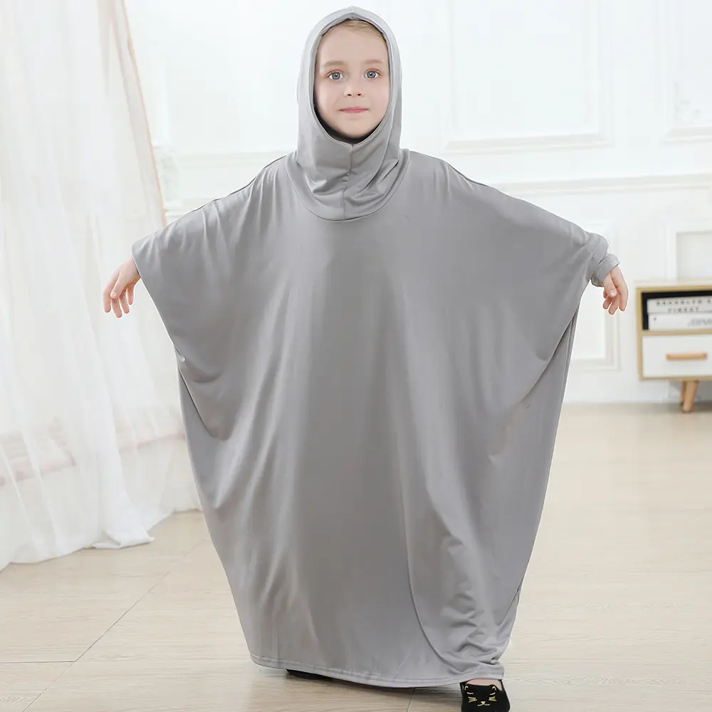 Robe longue tricotée pour petite fille, haut à capuche, manches longues, couleur unie, vêtements pour filles musulmanes, tendance, haute qualité