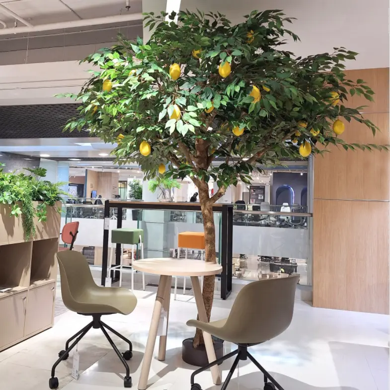 China Artificial fibra de vidrio falso limón naranja árbol mandarina frutas árbol para tienda restaurante decoración árbol