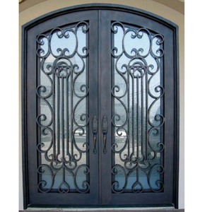Çift Modern giriş güvenlik ekranı ana ızgara tasarım kapısı tasarım Transom ile ferforje kapı - Product Image 3