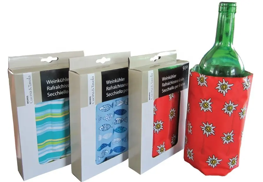 Refrigerador de vinho reutilizável, resfriador de vinho de poliéster/gel de nylon, garrafa gel isolada, bolsas para gelo