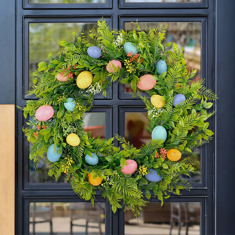 Grinalda de ovo artificial para porta da frente, guirlanda de primavera com ovos pastel, garras misturadas para decoração de Páscoa, 45 cm