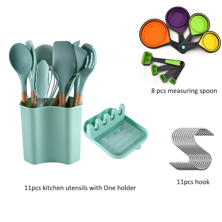 Black white pink green spatula tong turner cookware jiangmeng 33 pcs non-stick silicone covered cooking kitchen utensil set with