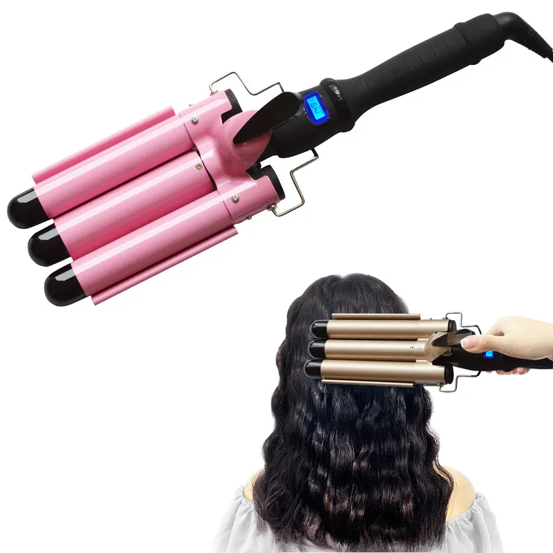 LCD Digital Display Hair Curling Home use ceramic Ionic big wave curler automatic curling iron with triple barrel hair waver