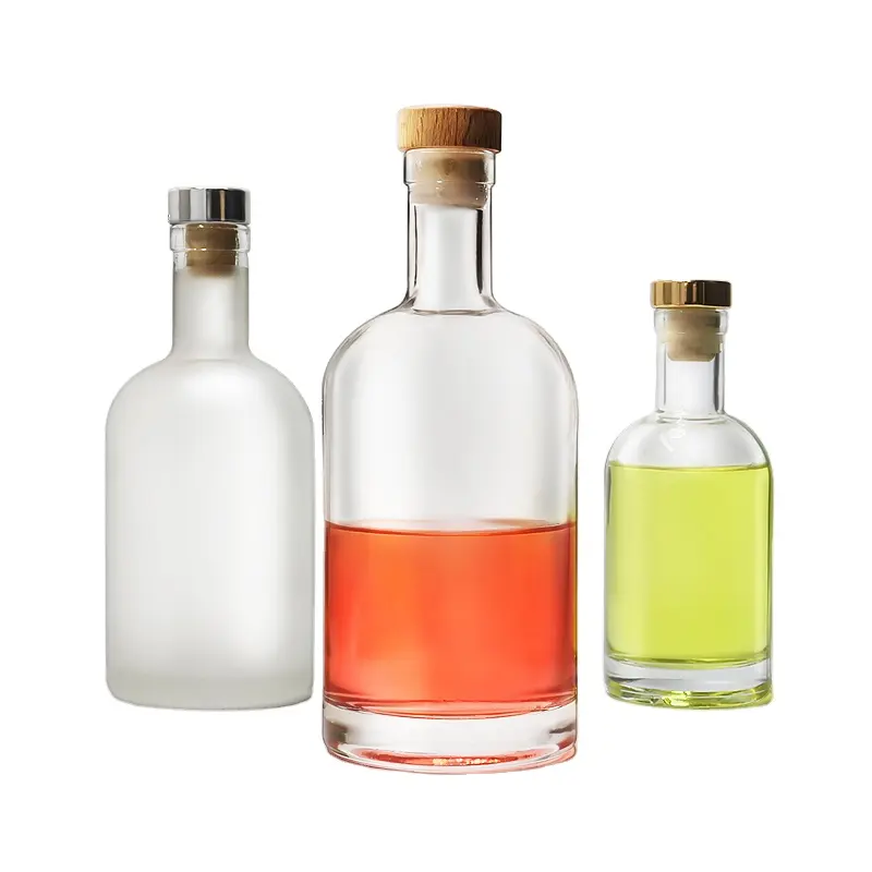 Botella de licor vacía redonda, tamaño de muestra, 750ml, 1000ml, precio de 1 litro, 250ml, 500ml, de vidrio para vodka, brandy y whiskey