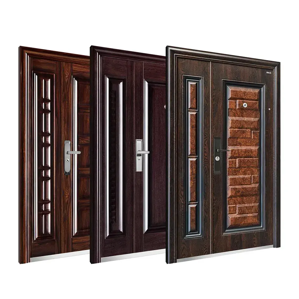 Pintu keamanan baja kustom logam dekoratif utama eksterior Modern