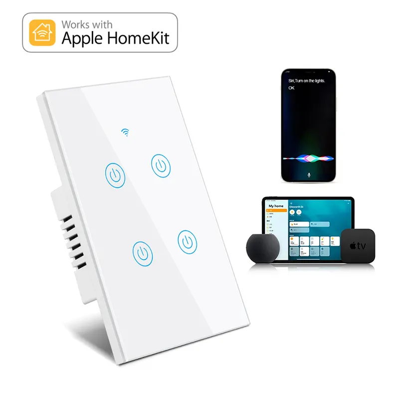 2023 US apple Homekit WiFi Smart Switch Touche tactile Siri Control Calendrier Calendrier 1/2/3/4 Gang interrupteurs d'éclairage mural