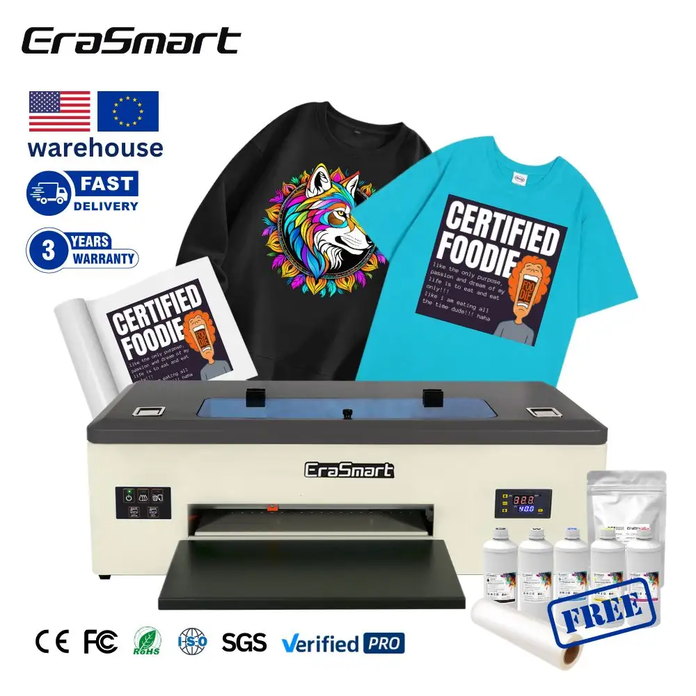EraSmart Desktop Pequena Impressora de Transferência DTF A3 30cm T Shirt Impressora para Ideias de Pequenas Empresas 13 Inch XP600 1390