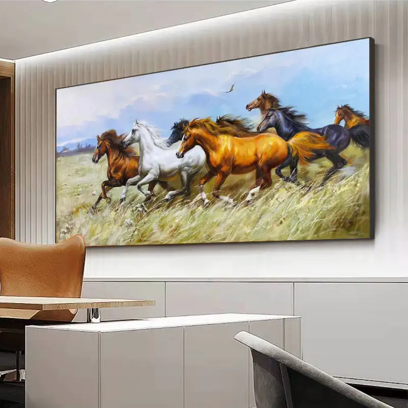 Cuadros modernos de caballos con Marco, Mural grande, decoración de oficina, lienzo realista, arte de pared, decoración del hogar, pinturas al óleo hechas a mano 100%