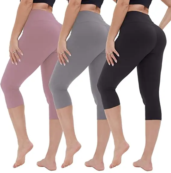 Mallas Capri deportivas de cintura alta para mujer, pantalones de Yoga con logotipo personalizado colorido, diseño sólido para gimnasio, venta al por mayor