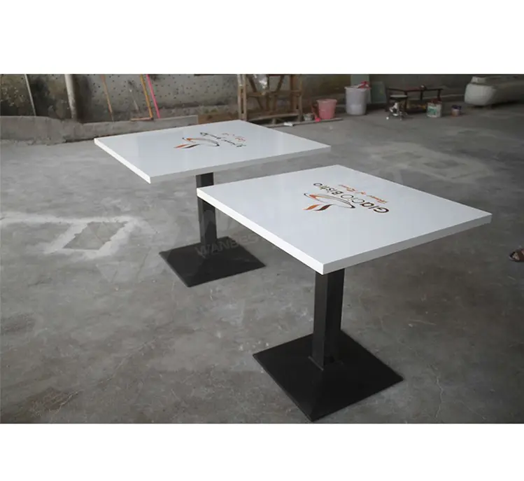 Corian Acrylic Solid Surface Table Top and Black Base Kitchen Dining Table Set with Customized Logo