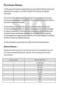 Scratch Game Tickets with Dual <strong>Verification</strong> QR <strong>Code</strong> Serial Number Anti Fraud System - Product Image 3