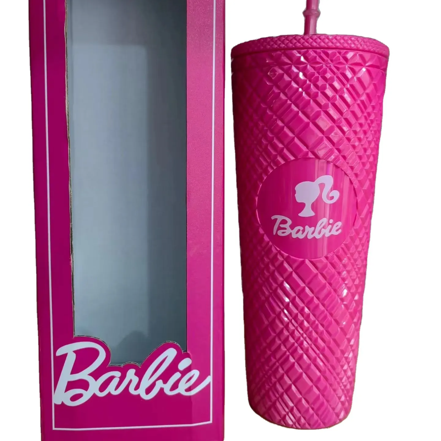 NUEVO Diamante Mate Barbie Rosa Tachonado Vaso Taza de café de paja