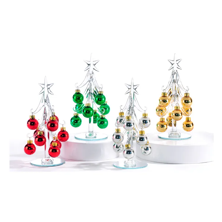 Árbol de Navidad con bolas colgantes de colores, árbol de cristal colorido, 4 unidades