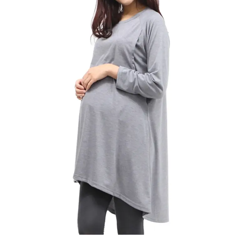 Vestido de maternidad de manga larga para mujer, ropa de lactancia, doble capa, para embarazo, postparto, informal