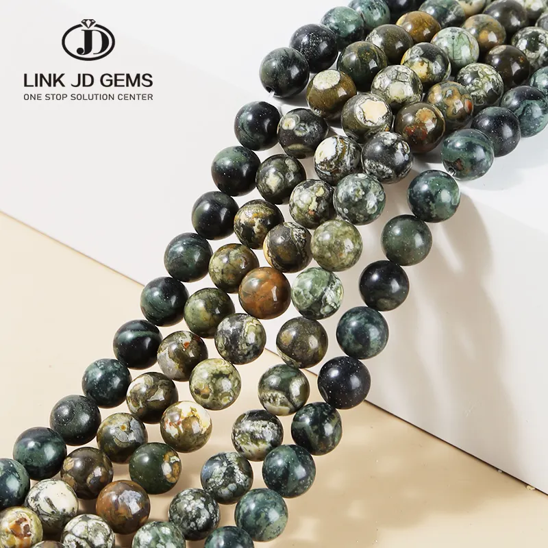 Verde nero colori Natural Kambaba Gemstone Matte Old Kambaba Beads pietra rotonda sfaccettata per accessori per la creazione di braccialetti