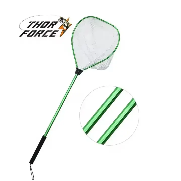 THORFORCE tige en alliage d'aluminium oxydé vert blanc caoutchouc filet poignée longueur 20cm corde filet de pêche