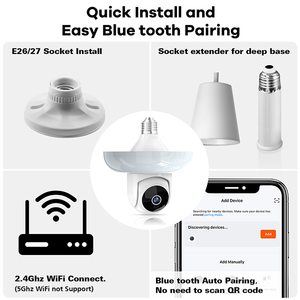 室内WIFI摄像头支持蓝牙一键式网络配置3MP灯泡照明IP摄像头 - Product Image 3