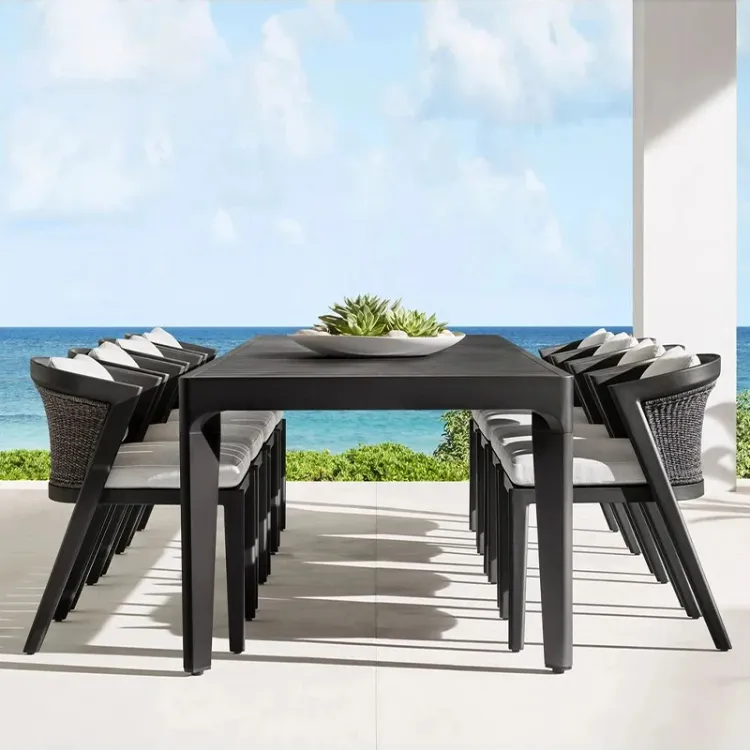 Modernes Design hochwertiges sonnensicheres Teakholz Esstischset mit PE-Rattan-Stuhl Outdoor-Patio-Möbel