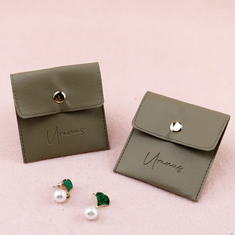 Borsa per gioielli con logo personalizzato per confezione anello/collana custodia per gioielli in pelle PU con bottone