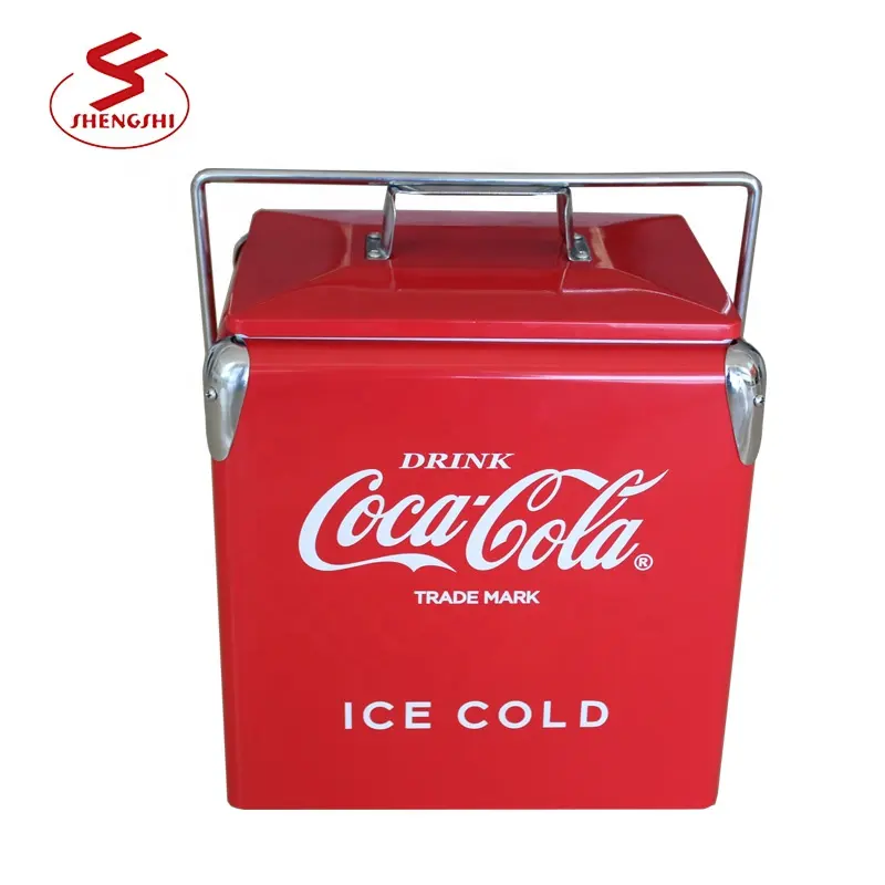 Enfriador de metal personalizado con caja interior de plástico, Enfriador de cerveza comercial con mango de metal, 13l