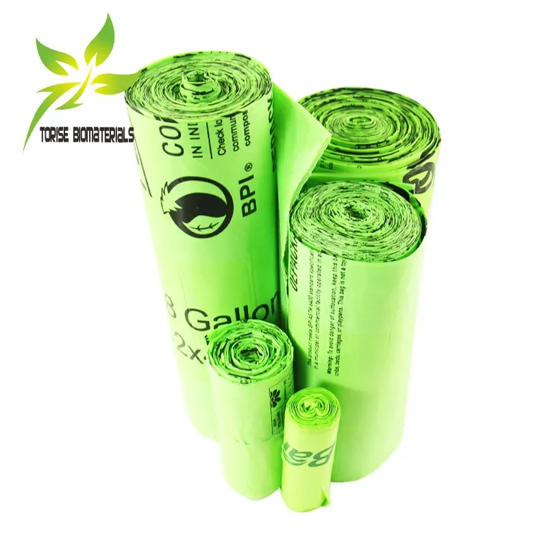 en13432 certified biodegradable and compostable corn starch flat top waste kitchen bags bin bag refuse sacks