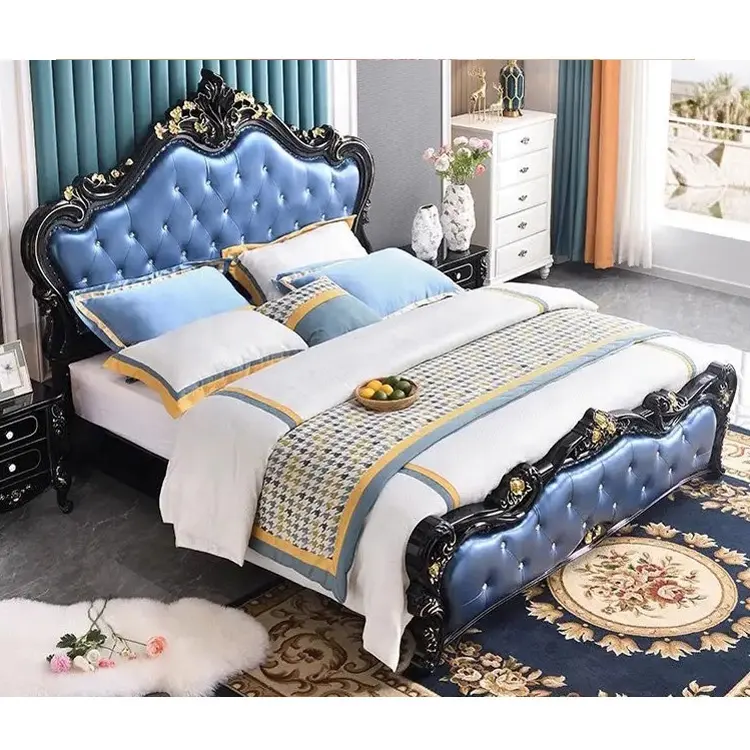 Европейская кожаная Главная Кровать, двойная роскошная кровать из массива дерева, резная кровать принцессы 1,8 м