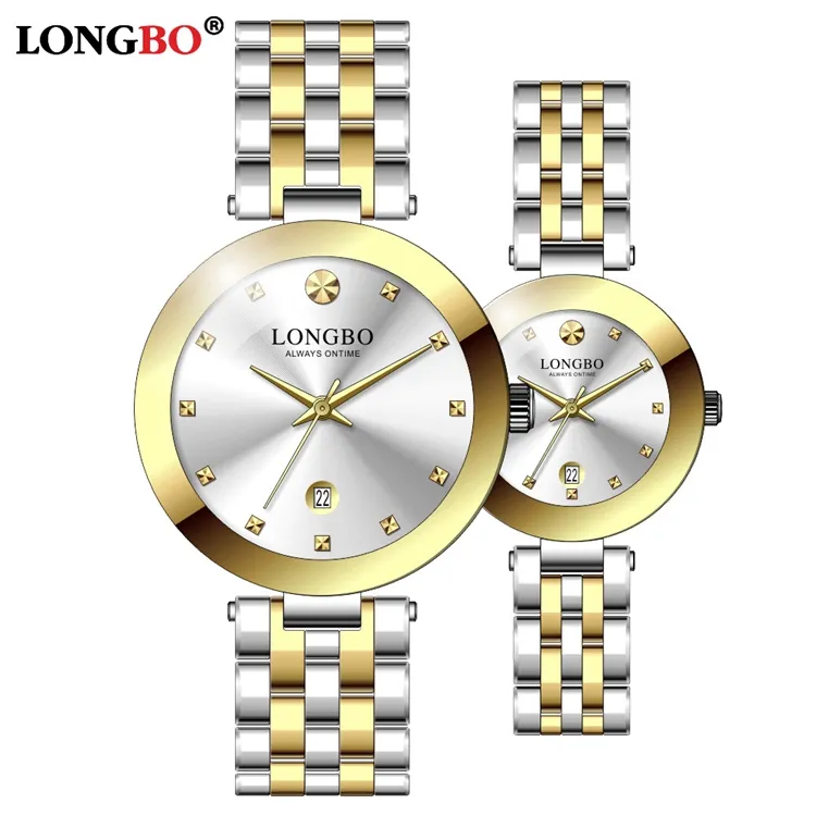 LONGBO-relojes de cuarzo para parejas, reloj de pulsera de acero inoxidable, dorado, para hombre y mujer, nuevo diseño, 80582