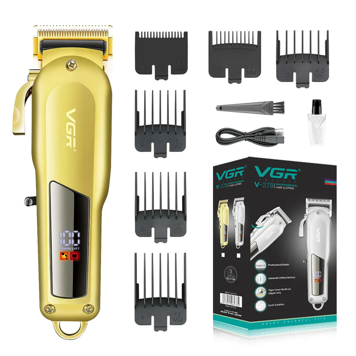 VGR V-278 Barber Clippers Hair Cut Machine Electric Trimmer Rechargeable Professional Cordless Hair Clipper for Men