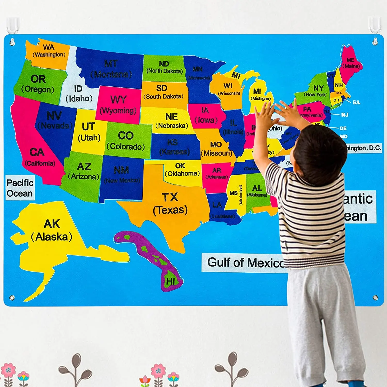 Verenigde Staten Kaart Vilt-Board Verhalen Set 54 Stuks Preschool Gelamineerd Grote Usa Kaarten Poster Schrijven Op Capitals Staten