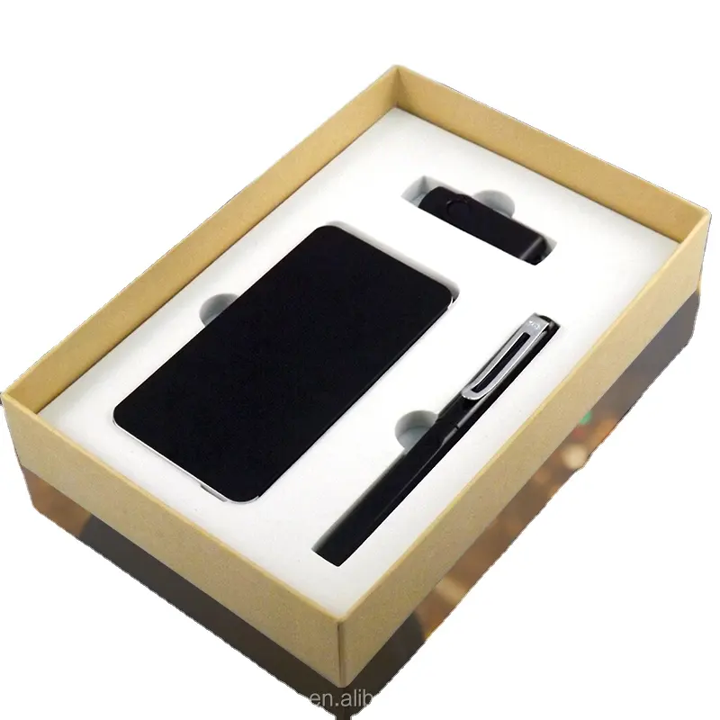 Hot Sales Advertising Werbe logo Anpassung Power Bank & Pen & USB-Flash-Treiber Luxus-Geschenkset