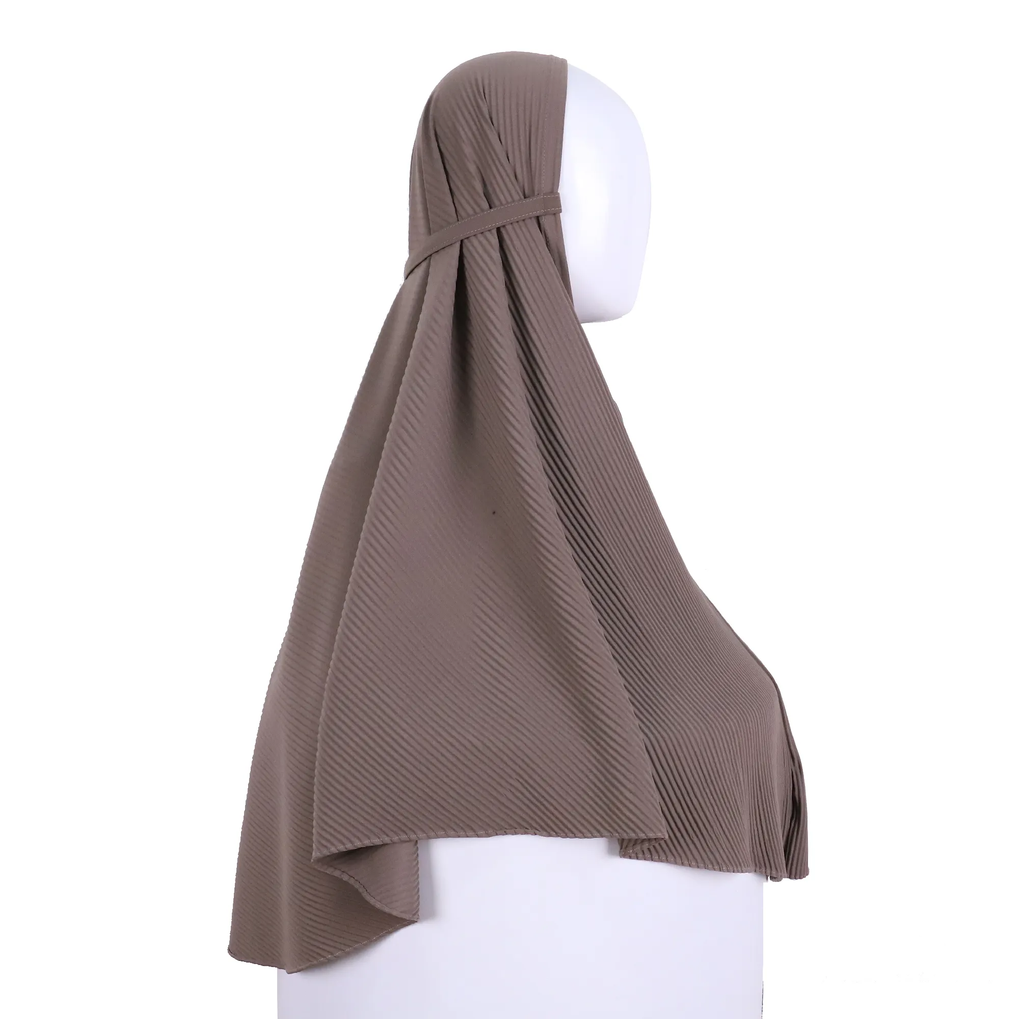 Alta calidad plisado gasa Tie back Instant Hijab Modest Tudung Sulam Malasia instantáneo para Mujeres Musulmanas