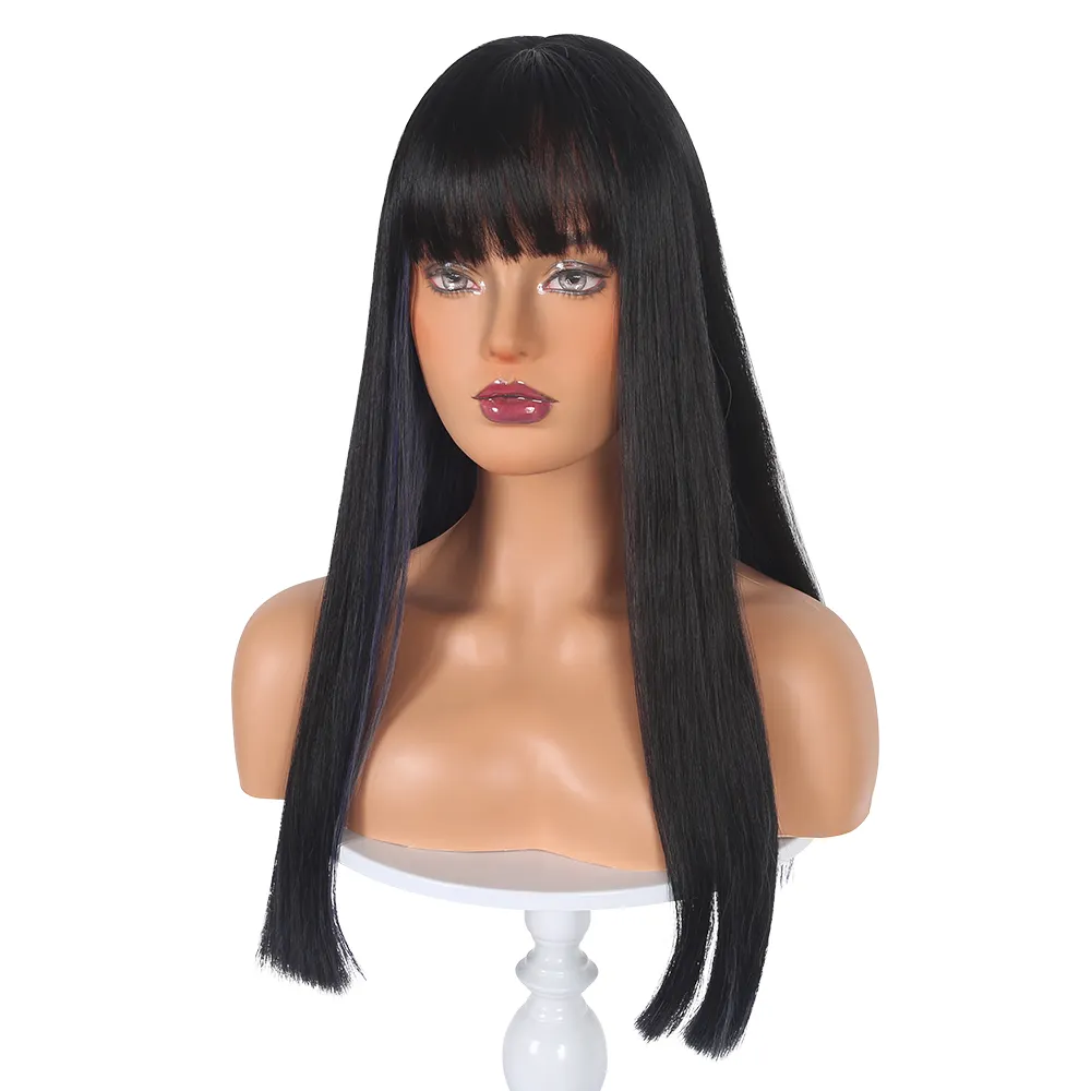 Black purple dot dyed straight hair, women's fashionable wig, synthetic wig