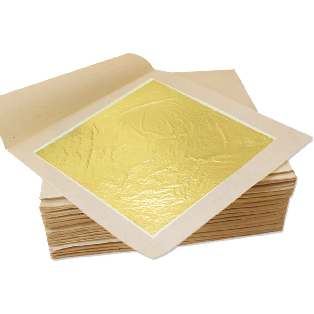 100 folhas 9.33X9.33 cm Ouro Genuíno 96% Real Folha de Ouro para a Decoração de Alimentos Cuidados Com A Pele 23K Comestíveis folhas De Folha de ouro
