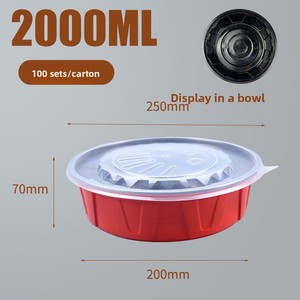 Bacia redonda plástica descartável vermelha e branca do Fast Food dos PP com tampa para o empacotamento Takeaway do macarrão da sopa - Product Image 4
