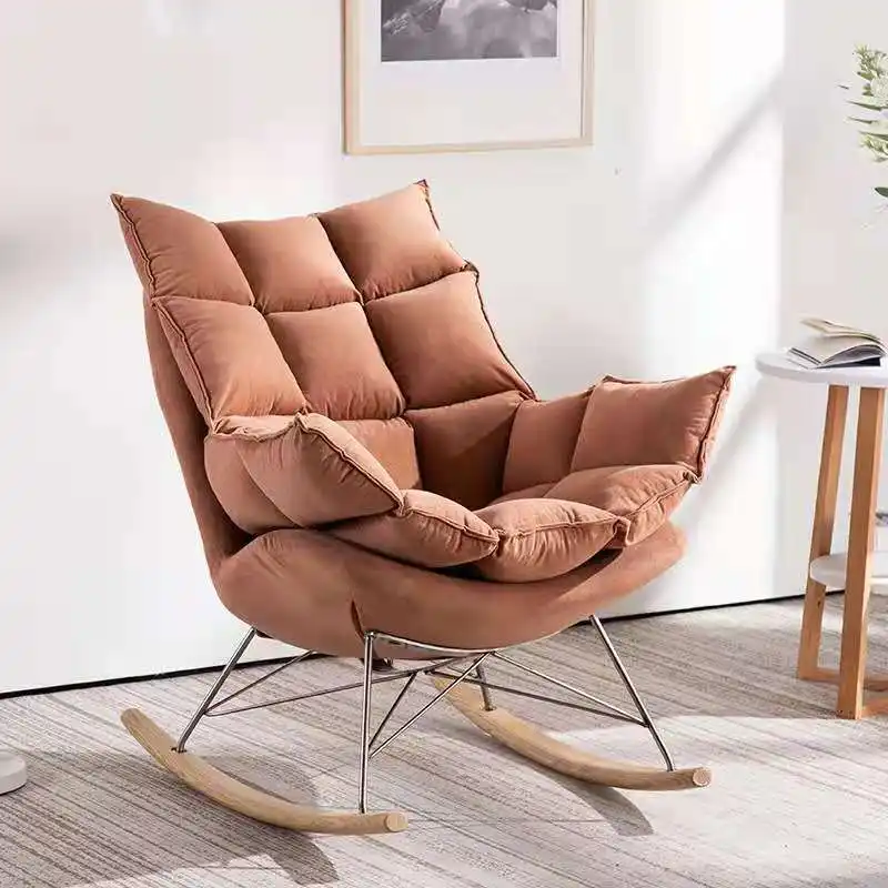 Comfortable Relax Premium Nordirc Iron Wire Salon Chair Nail Chair Modern wood base Leisure rocking chair