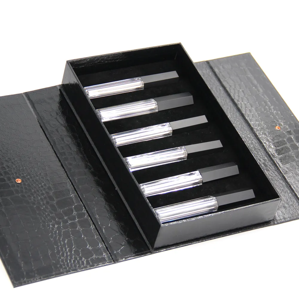 Scatola di imballaggio per lucidalabbra con rossetto di carta speciale nera di lusso scatole per lucidalabbra cosmetiche scatole regalo personalizzate per lucidalabbra con logo personalizzato
