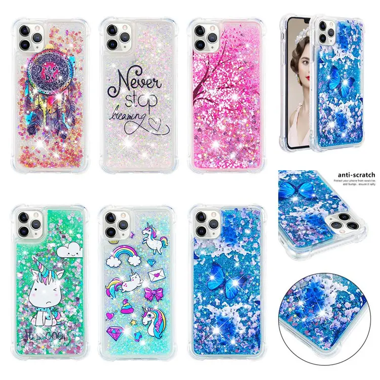 Para iphone 11pro TPU caso suave de la piel bling Glitter líquido arenas movedizas caso