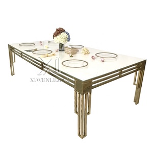 Moderner Edelstahlrahmen Goldener Hochzeitstisch Hochwertige Hotelmöbel Esstisch für Empfänge Spiegelglas Eventtisch - Product Image 2