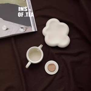 欧式环式暖茶器散热器冬季保暖陶瓷茶具，带炉灶烛台和咖啡冲泡器