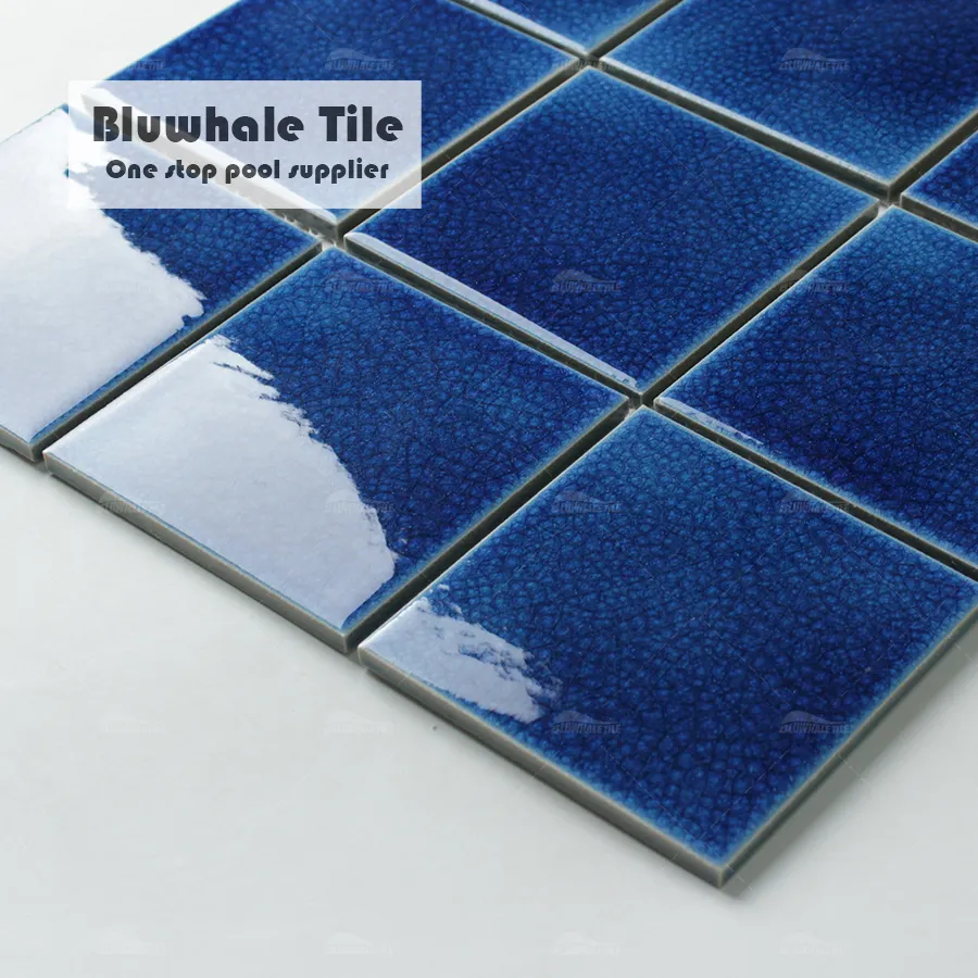 4 Inch Square Ice Crackle Dark Blue Ceramic Mosaic 100x100mm Tiles For Swimming Pool