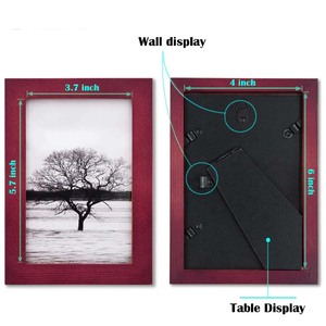 กรอบรูป4X6พร้อมกรอบรูปไม้แข็งสีแดงเชอร์รี่สำหรับการแสดงผลบนโต๊ะและการติดตั้งบนผนัง