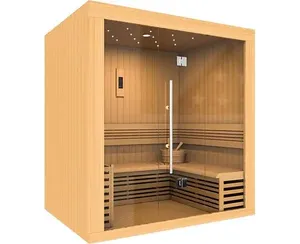 Moderna Sauna a infrarossi per 4 persone con funzione di vapore secco in legno massello pannello di controllo del Computer per uso sanitario - Product Image 1