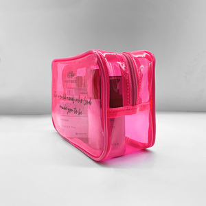 Özel Logo su geçirmez PVC jöle Neon pembe kozmetik makyaj çantası seyahat şeffaf tuvalet için kolları ile paket ambalaj - Product Image 6