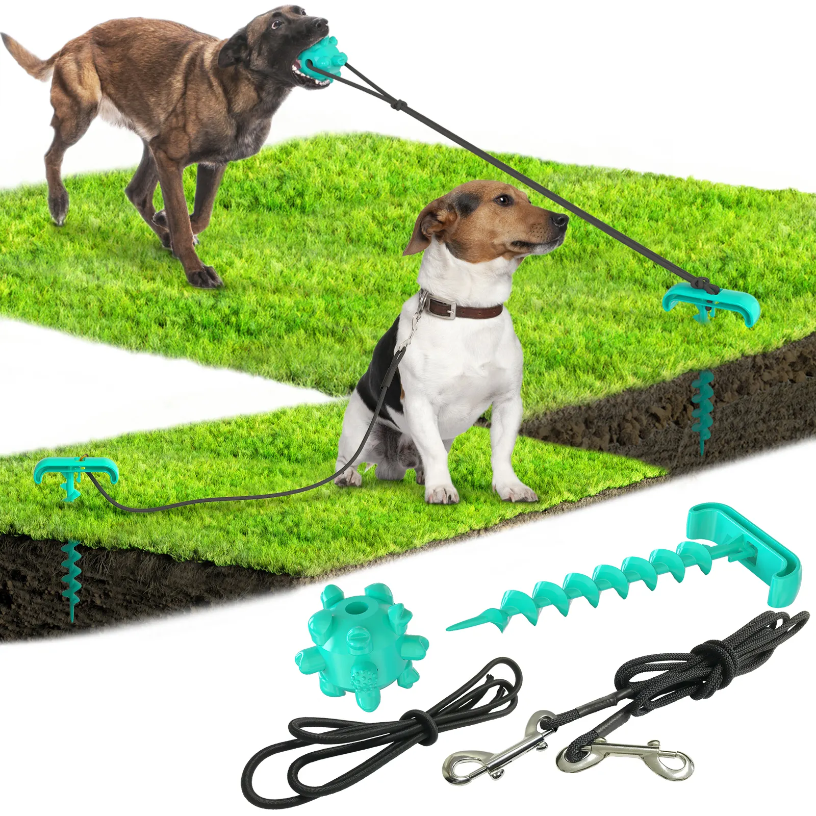 Açık Tie-out sopa köpek sabit kazık bağlama Leashing köpek kazık çekme Bungee eğitim elastik halat oyuncak