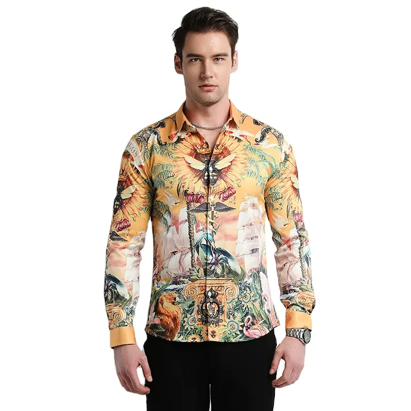 Camisa de diseño de talla grande para hombre, camisas hawaianas con impresión digital, ropa formal personalizada, venta al por mayor