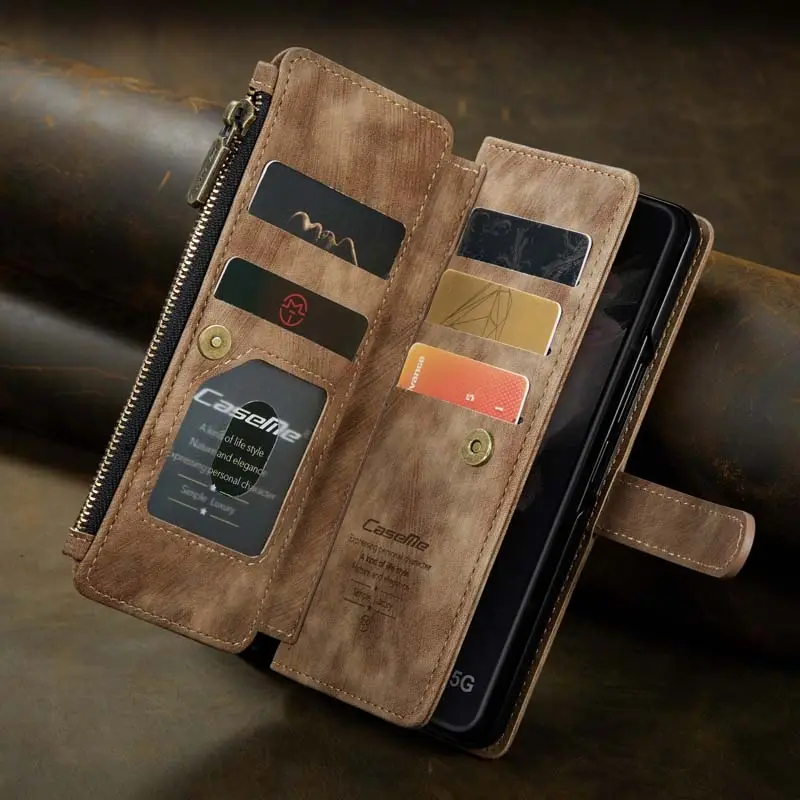 กระเป๋าเงินอเนกประสงค์แฟชั่นเคสหนังย้อนยุคมีช่องเสียบบัตรมีซิปกระเป๋าโทรศัพท์สำหรับ Samsung Galaxy Note 10 PLUS