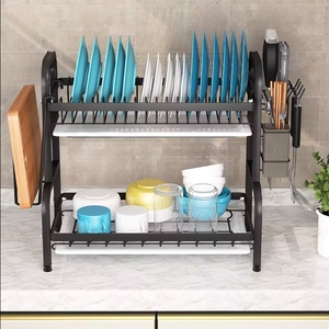 2-Tier Metal mutfak lavabo üzerinde bulaşık kurutma rafı gereçler sofra organizatör ile kesme tahtası tutucusu çift depolama rafları - Product Image 1