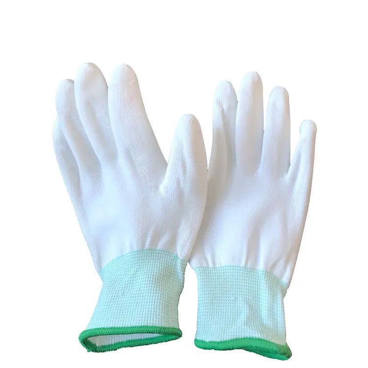 Promoción de 13-aguja de nylon PU blanco empapado palm guantes anti-corte y anti-eléctrico guantes de seguridad