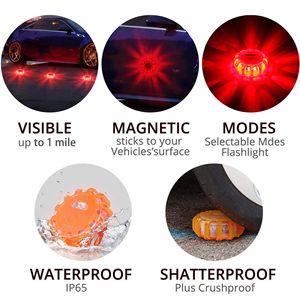15 LED yuvarlak acil trafik uyarı ışığı hoparlör işaret su geçirmez manyetik Led yol Flare kamyon tekneler için 9 yanıp sönen modu - Product Image 5